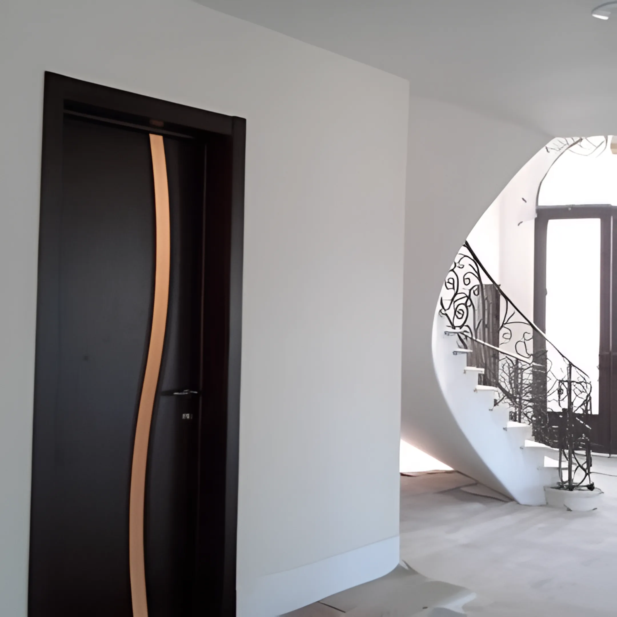 Residential home design with modern interior wood doors