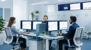 Hospital call center AI routing system displaying real-time scheduling queue metrics