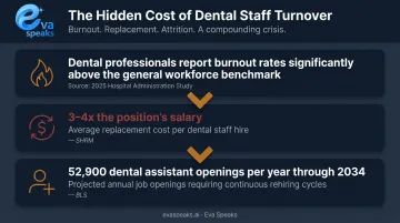 Dental staff turnover cost breakdown infographic showing burnout and hiring expense data