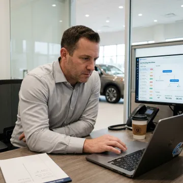 Dealership team configuring AI call routing workflow