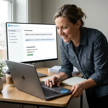 Business owner reviewing AI call transcripts