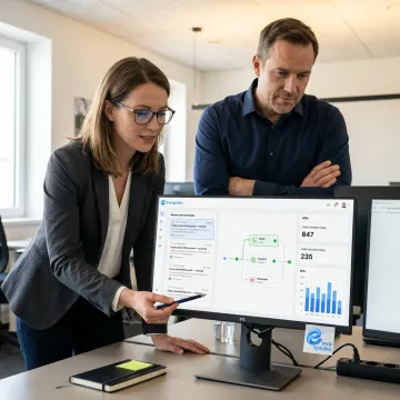 Business team reviewing AI call automation results