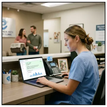 AI phone answering system supporting a veterinary clinic front desk