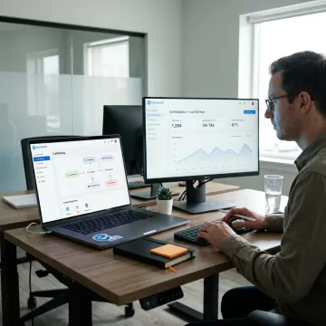 Call routing software dashboard with AI answering workflow