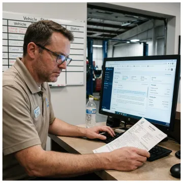 Service advisor reviewing AI call transcripts