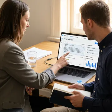 Business team reviewing AI call transcripts