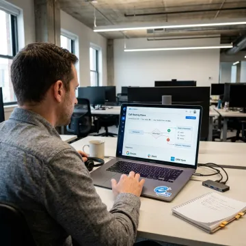 AI call routing workflow on a business screen
