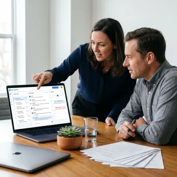 Business team reviewing AI call transcripts and calendar bookings