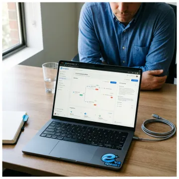 Business owner reviewing AI call routing workflow