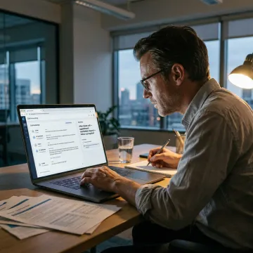 Accountant reviewing an after-hours call transcript