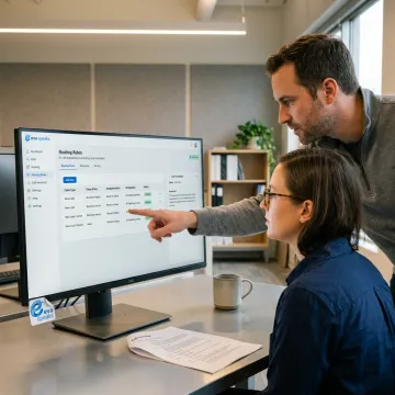 Team reviewing AI call routing setup