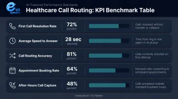 Healthcare call routing KPI benchmark table with five key performance metrics