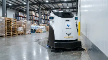 Gausium commercial autonomous cleaning robot operating in large commercial facility floor