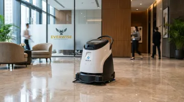 Gausium Omnie autonomous cleaning robot navigating commercial facility floor