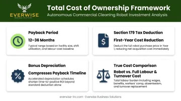 Commercial cleaning robot ROI calculation variables payback period labor savings and tax incentives