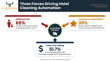 Three hotel industry pressures driving cleaning automation adoption infographic