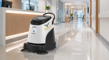 Gausium autonomous floor scrubber robot cleaning commercial facility floor
