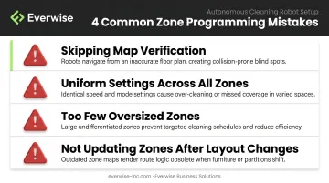 Four common robotic floor scrubber zone programming mistakes to avoid infographic