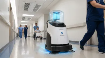 Gausium Vacuum 40 autonomous cleaning robot with H13 HEPA filter deployed in hospital corridor