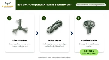Three-component robotic vacuum brush and suction system process flow diagram