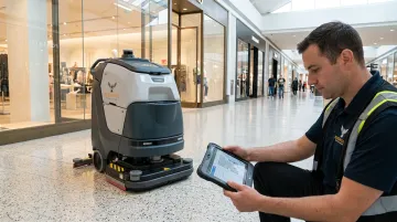 Everwise Business Solutions technician deploying Gausium robot in Texas retail facility