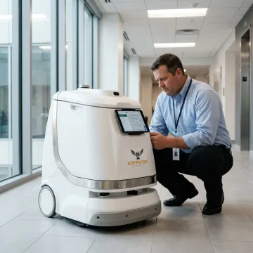 Facility manager reviewing robot cleaning route