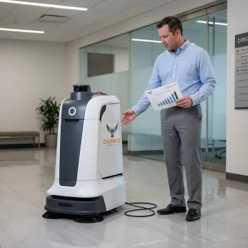Facility leader reviewing robotic cleaning ROI data