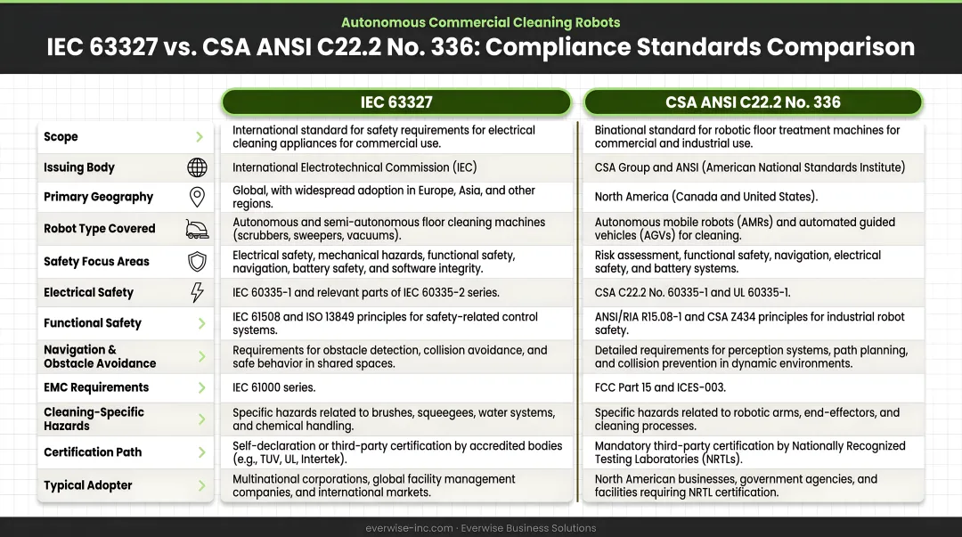 IEC 63327 versus CSA ANSI C22.2 No. 336 compliance standards comparison chart