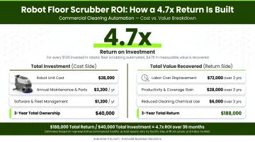 Robot floor scrubber ROI calculation example showing 4.7x return ratio breakdown