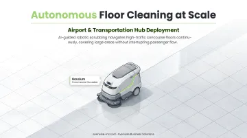 Large airport terminal concourse floor being cleaned by autonomous scrubbing robot