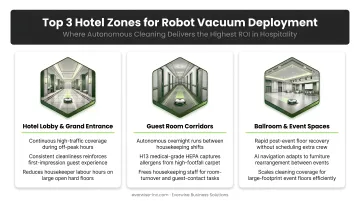 Three hotel zones best suited for robot vacuum deployment and key benefits