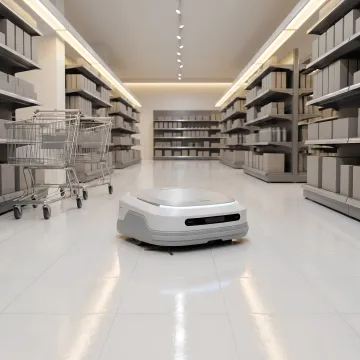 Autonomous cleaning robot in a retail store aisle