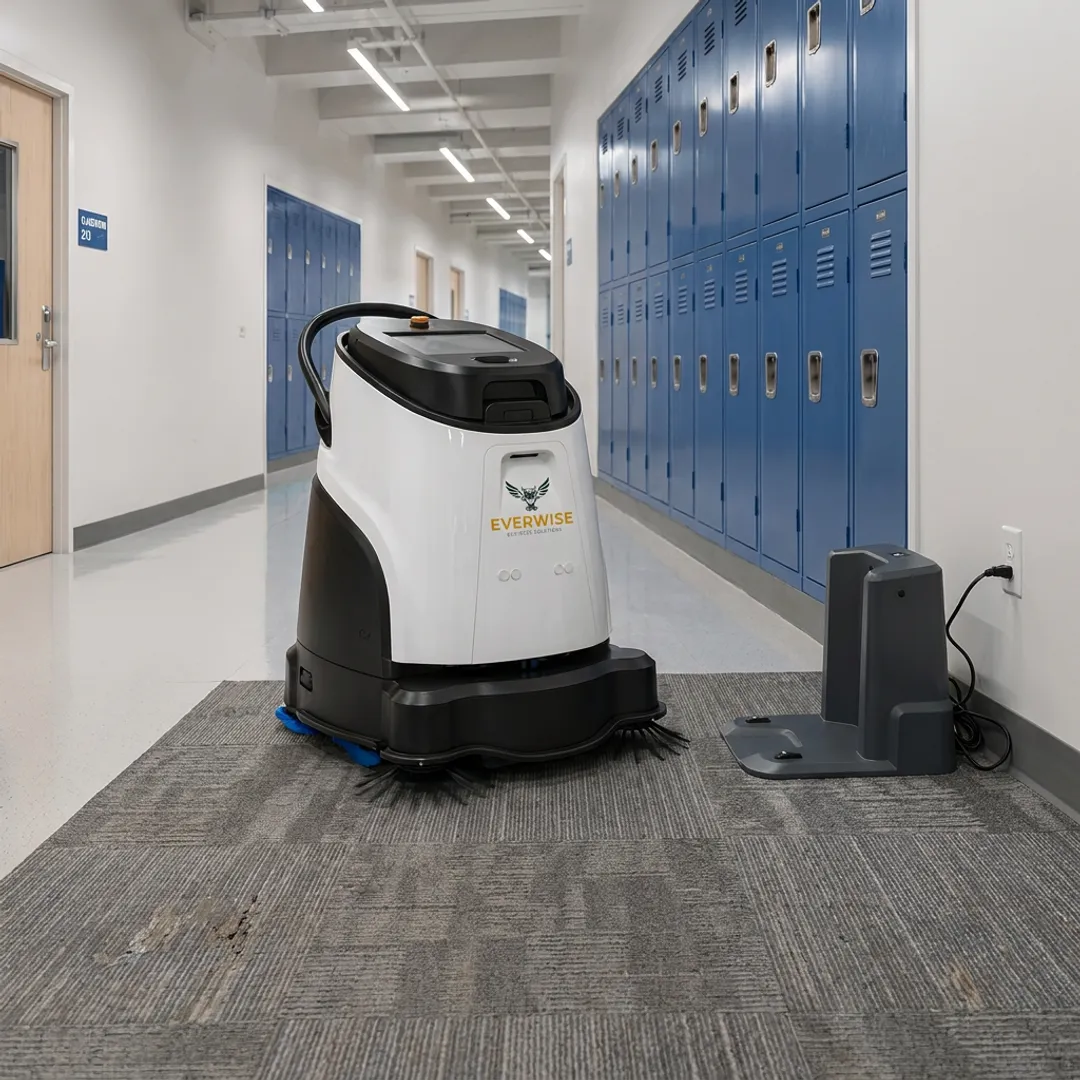 Commercial robotic vacuum in a modern facility