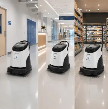 Robotic scrubber in hotel lobby