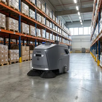 Autonomous commercial floor-cleaning robot in a facility