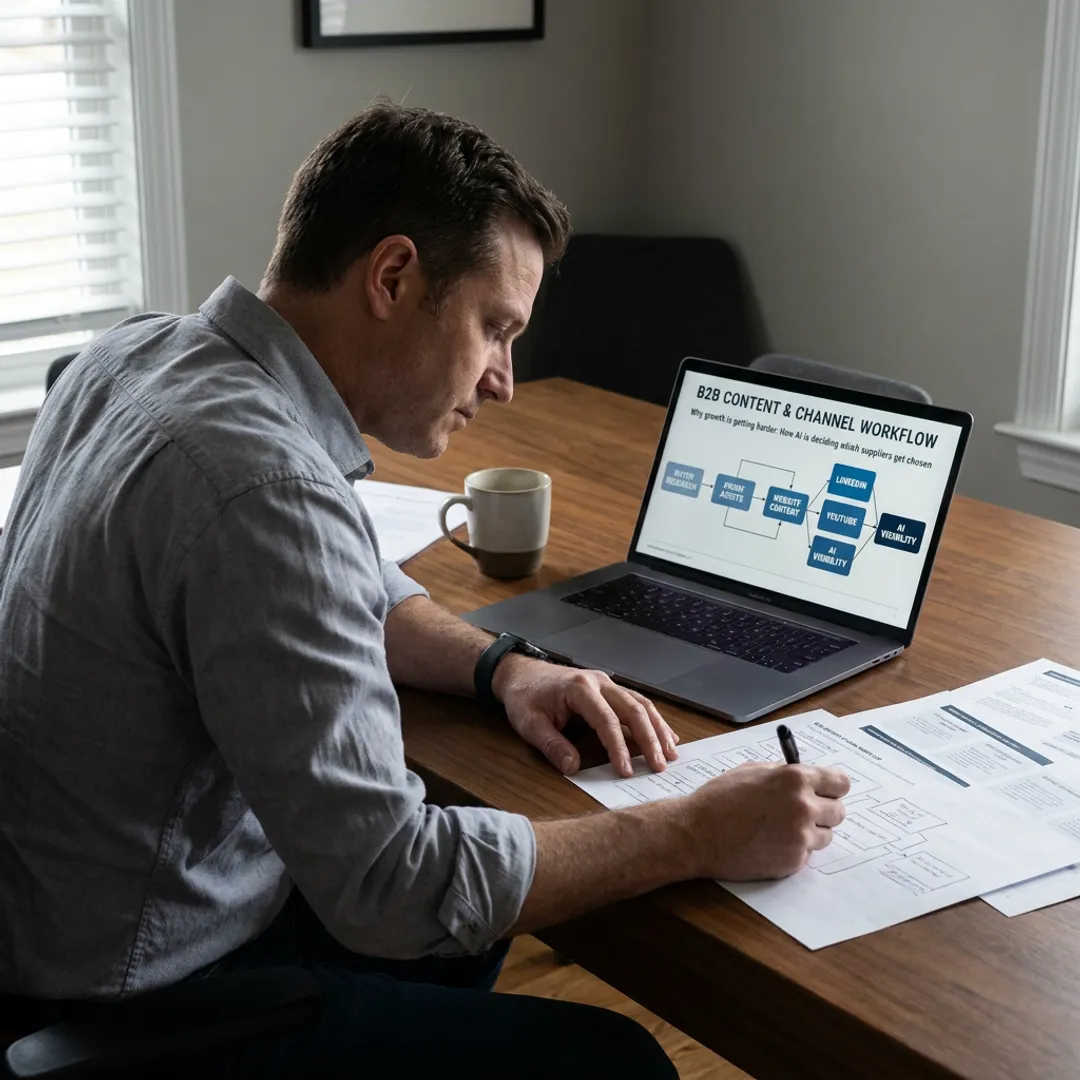 Marketing strategist mapping proof-led content workflow