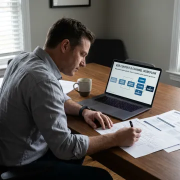 Marketing strategist mapping proof-led content workflow