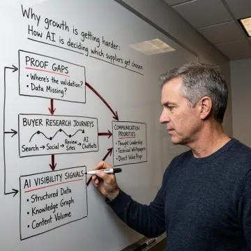 Consultant mapping proof gaps and buyer research strategy