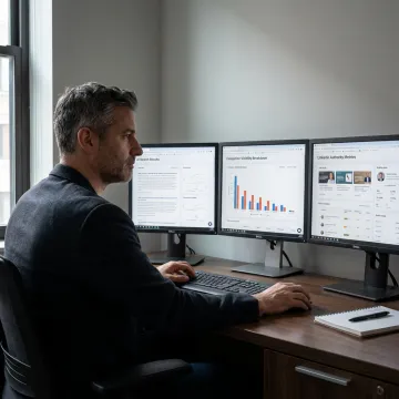 Consultant reviewing AI visibility and proof gaps