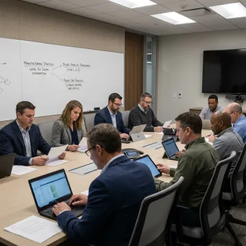 Industrial executives reviewing manufacturing consulting strategy