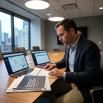 Consultant reviewing industrial market research insights