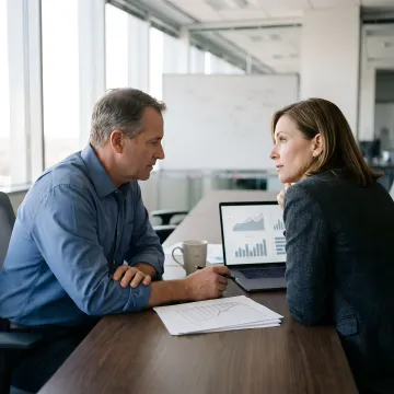Industrial executives reviewing AI search visibility