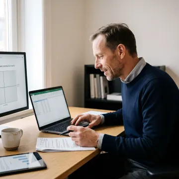 Strategist reviewing technical marketing proof system