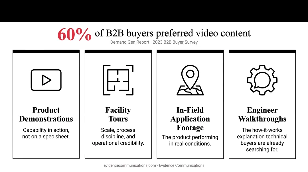 Four B2B video content formats and their role in buyer decision process infographic