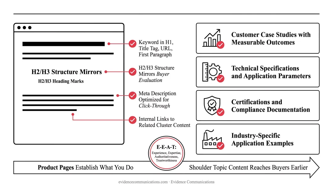 B2B industrial buyer reviewing technical specifications and case study documents on laptop