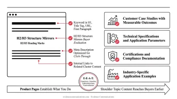 B2B industrial buyer reviewing technical specifications and case study documents on laptop