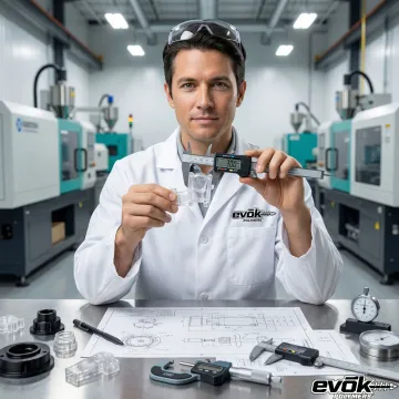 Engineer reviewing aerospace injection molded component specifications