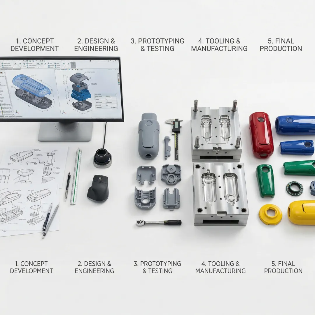 Product development pipeline stages from concept to production