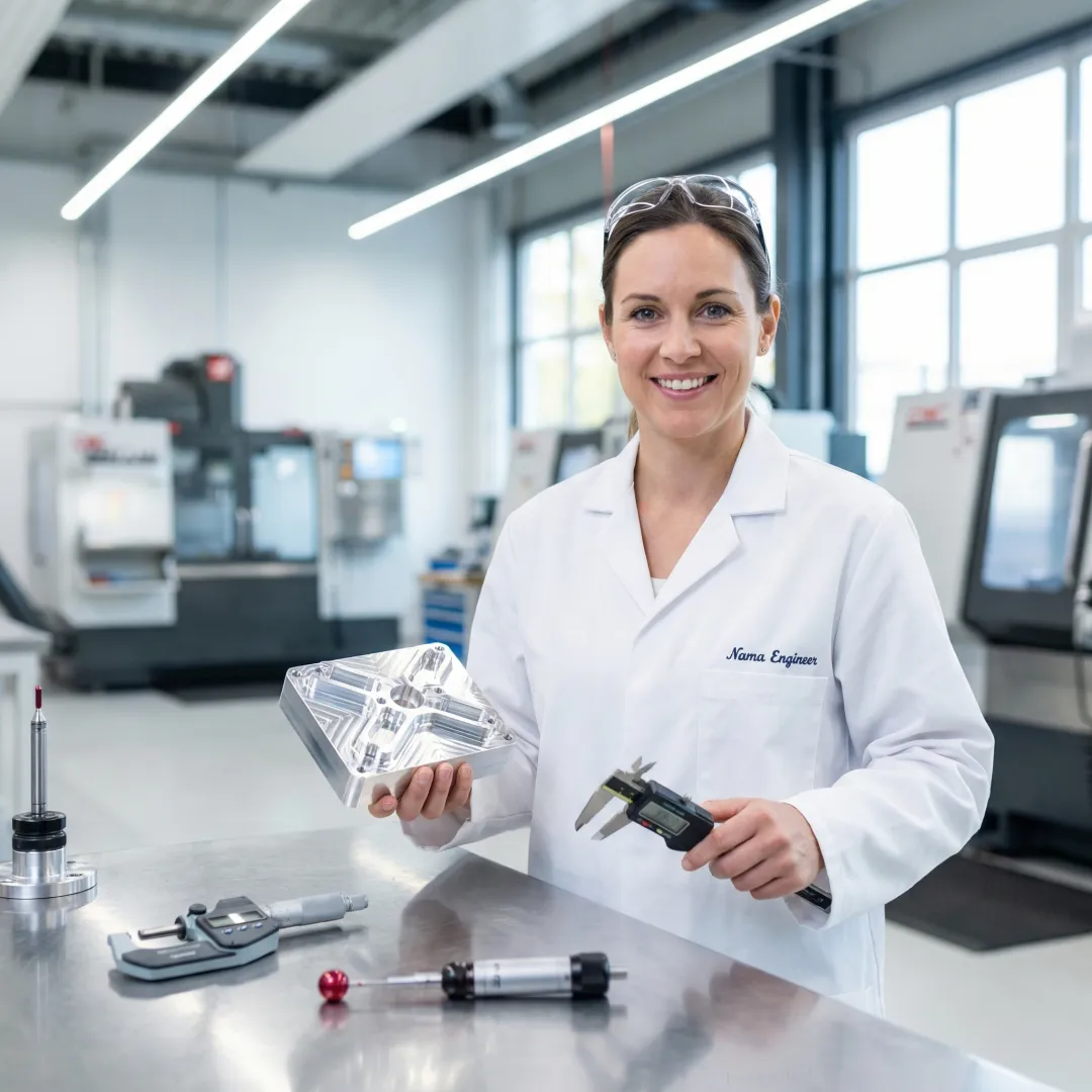 Engineer examining detailed rapid prototype component with precision measuring tools
