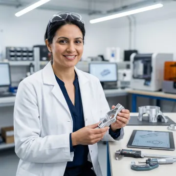 Engineer examining detailed rapid prototype component